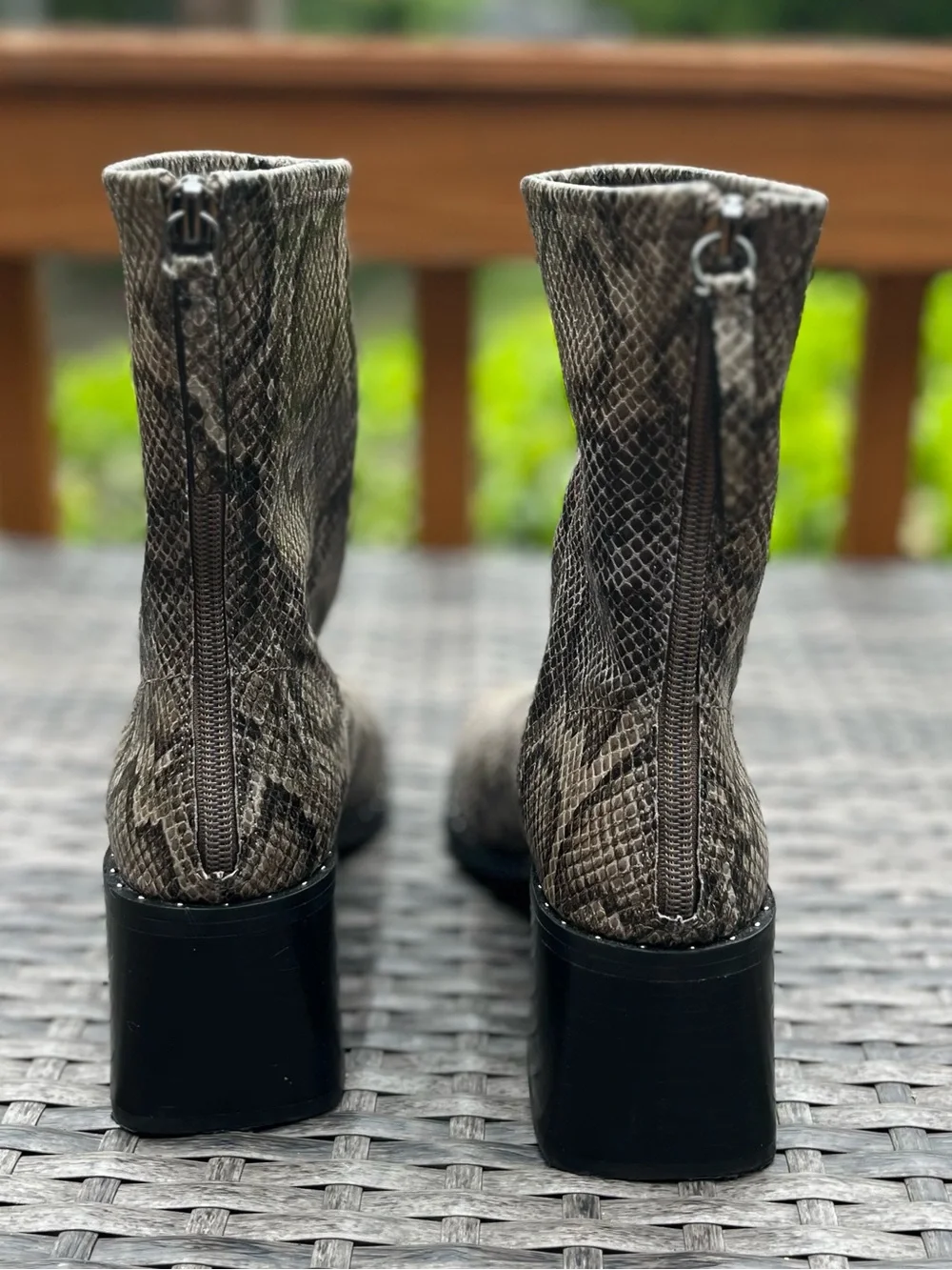 NWOT Snake Print Short Boots - Back Zipper, Block Heel, Neutral Tones - Picture 3 of 10